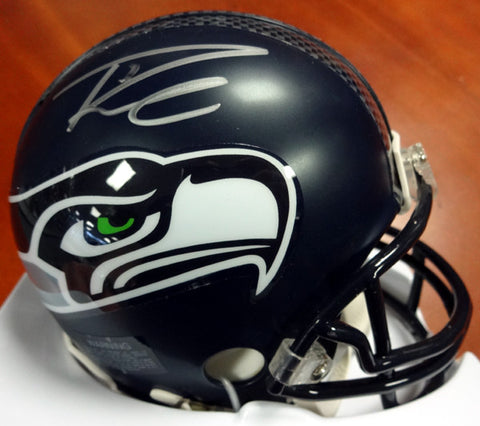 Russell Wilson Autographed Seattle Seahawks Mini Helmet In Silver RW Holo Stock #71469