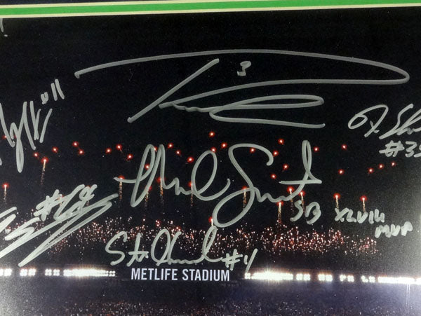 Seattle Seahawks Super Bowl XLVIII Champion Autographed Framed 16x20 Photo With 27 Signatures Including Russell Wilson, Marshawn Lynch & Richard Sherman MCS Holo Stock #90706