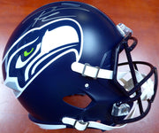 Russell Wilson Autographed Seattle Seahawks Speed Full Size Helmet In Silver RW Holo Stock #113611