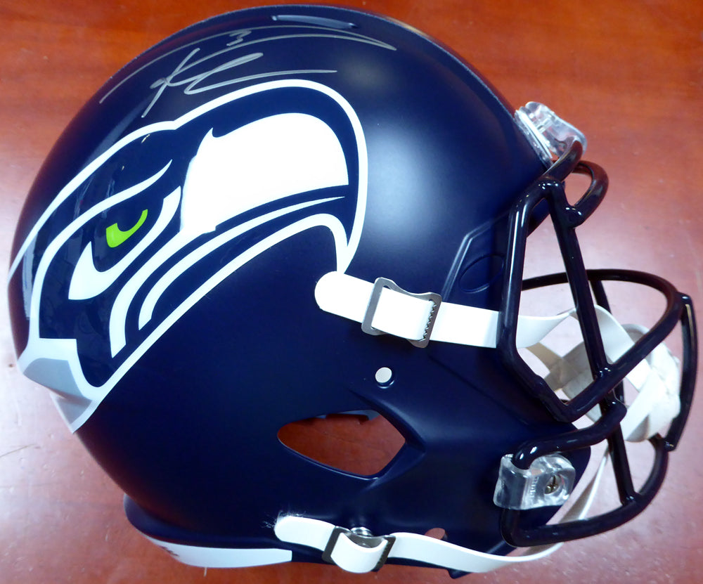 Russell Wilson Autographed Seattle Seahawks Speed Full Size Helmet In Silver RW Holo Stock #113611