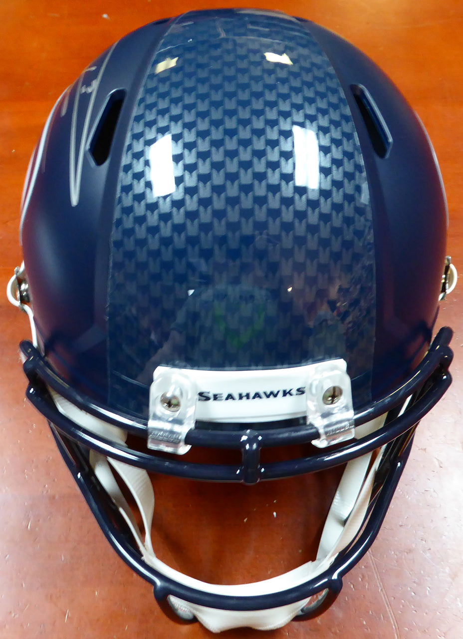 Russell Wilson Autographed Seattle Seahawks Speed Full Size Helmet In Silver RW Holo Stock #113611