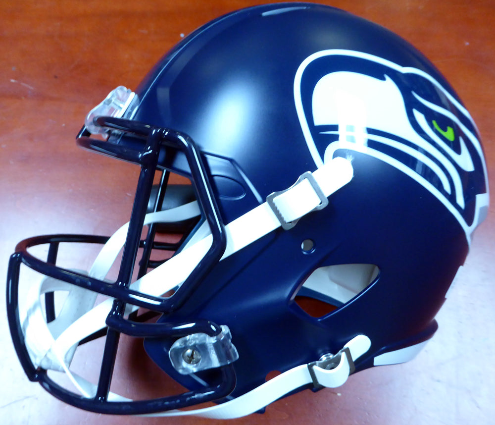 Russell Wilson Autographed Seattle Seahawks Speed Full Size Helmet In Silver RW Holo Stock #113611