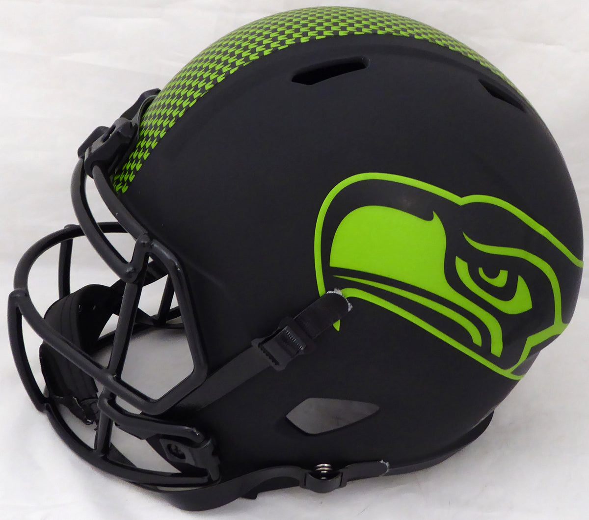 Russell Wilson Autographed Seattle Seahawks Eclipse Black Full Size Speed Replica Helmet In Green RW Holo Stock #178955